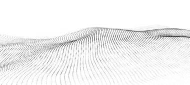 Beyaz zemin üzerinde hareket eden parçacıklar dalgası. Büyük veri. Soyut vektör 3d çizimleri.