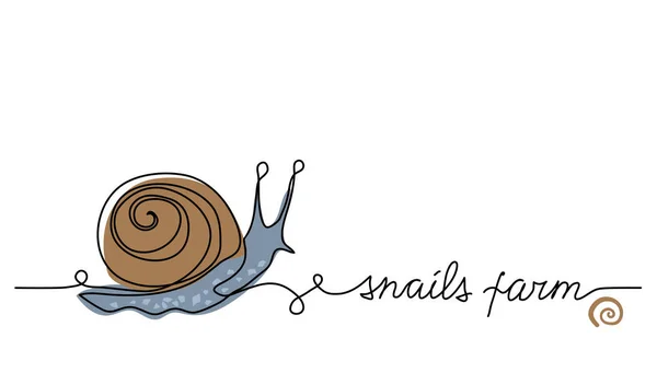 Caracol, escargot uma linha de desenho de arte. Ilustração de linha vetorial simples com lettering snails farm —  Vetores de Stock