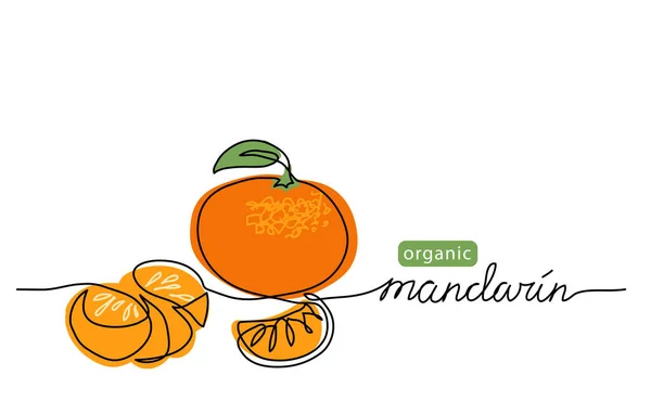 Mandarin, tangerin vektor illustration. En linje konst ritning med bokstäver ekologisk mandarin — Stock vektor