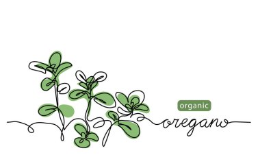 Oregano basit vektör çizimi bırakır. Harfli otların etiket tasarımı için kesintisiz bir sanat çizgisi çizimi
