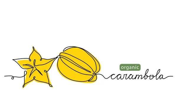 Carambola φρούτα απλή έγχρωμη διανυσματική απεικόνιση. Ένα συνεχές σχέδιο τέχνης γραμμή με γράμματα βιολογικής carambola φρούτα — Διανυσματικό Αρχείο