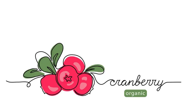 Cranberry, cowberry simples ilustração vetorial de cor. Um desenho de arte linha contínua com letras cranberry orgânico — Vetor de Stock