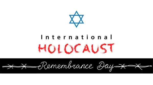 Jour du Souvenir de l'Holocauste fond, bannière, affiche étoile juive et fil barbelé — Image vectorielle