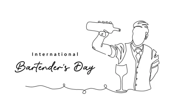 Bartenders Day simple vector illustration. Barman or barista job minimal background, banner, poster. One continuous line art drawing for international bartenders day celebration — Stock Vector