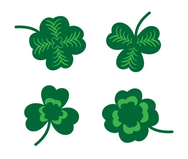 Conjunto de ícones de vetor de folhas de trevo. O sinal de fortuna e sorte para a celebração do dia irlandês st patricks. Símbolo de Shamrock com três e quatro folhas —  Vetores de Stock