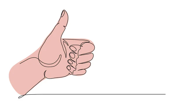 Daumen hoch, wie. Handgeste. Eine kontinuierliche Linienzeichnung Vektor Illustration des Armes mit erhobenem Daumen — Stockvektor