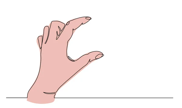 Kézenfogva valamit, gesztus. Egy folytonos vonalrajz vektor illusztráció a karról — Stock Vector