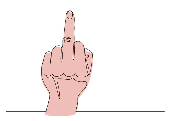 Middle finger flip, fuck you gesture. One continuous line art drawing vector illustration of arm fuck you, fuck off gesture — Vector de stock