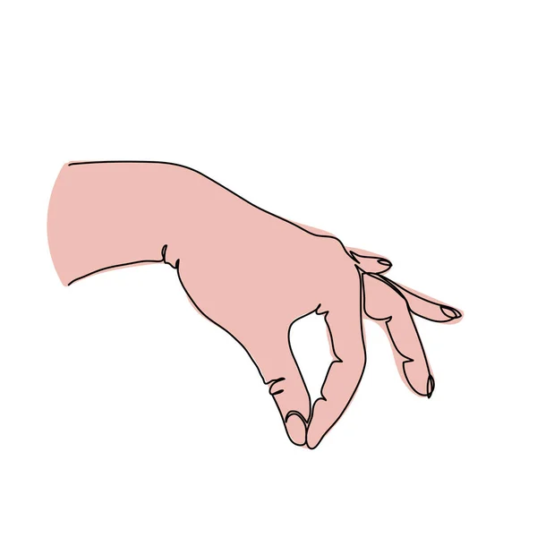 Mano in mano qualcosa, gesto. Una linea continua arte disegno vettoriale illustrazione del braccio — Vettoriale Stock