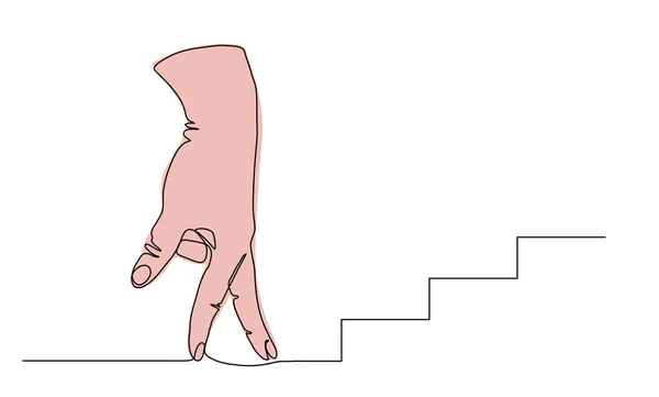 Dedos caminando por las escaleras gesto de mano. Consepto de éxito, ambición, esfuerzo. Una línea continua dibujo vector ilustración de dedos que caminan — Vector de stock
