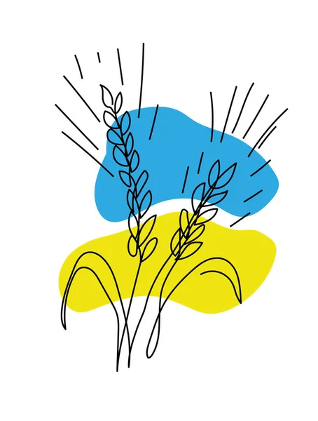 Illustration vectorielle de ligne d'épillets de blé. Un dessin d'art de ligne de l'épillets de blé avec des couleurs de drapeau ukrainien bleu et jaune — Image vectorielle