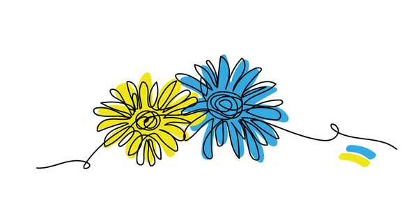 Gänseblümchen Blumen Vektor Illustration Auf Schwarzem Hintergrund Ukrainische Blaue Und — Stockvektor