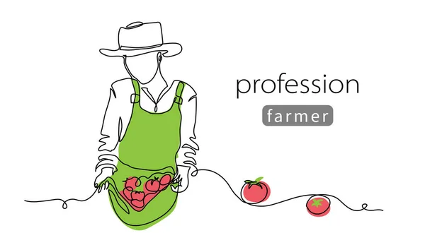 Farmer Fresh Vegetables Concept Tomatoes Hem Woman Apron Vector Background — Stock vektor
