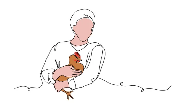 Fermier Avec Poule Poulet Dans Les Mains Fond Vectoriel Bannière — Image vectorielle