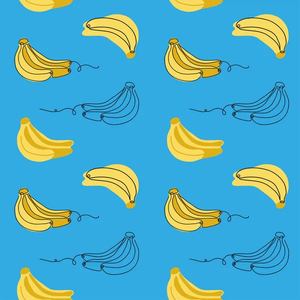Bananas Bunch Vector Seamless Pattern Yellow Bananas Blue Background — Stockvektor
