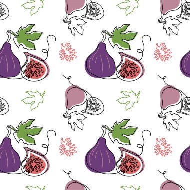 İncirli meyve vektör deseni. Kağıt ambalajı için duvar kağıdı, arkaplan, kumaş, tekstil, doku, incir meyvesi deseni için tasarım.