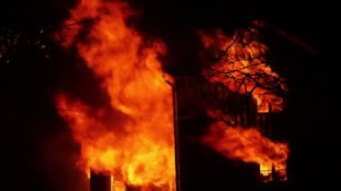 Burning house. Old wood house is burning. Fire