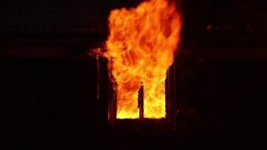 Burning house. Old wood house is burning. Fire