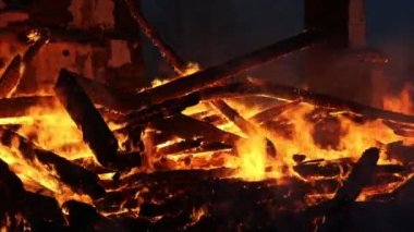 Burning house. Old wood house is burning. Fire