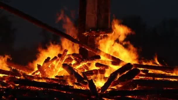 Burning House Old Wood House Burning Fire — Stock video