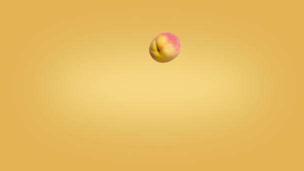 Frische Früchte fliegen. isoliert von rotem Hintergrund. Pfirsiche — Stockvideo