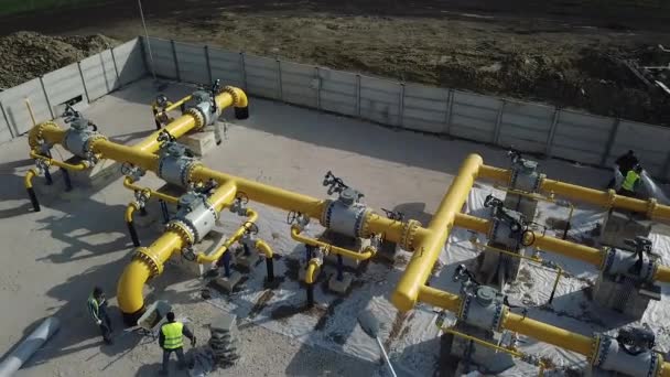 Vista aérea de la construcción de gasoductos y oleoductos. — Vídeos de Stock