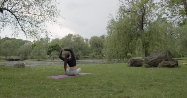Jeune Belle Fille Ayant Yoga Pratiquant Extérieur — Video