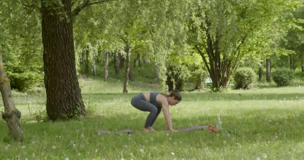 Fitness Sport Training Park Lifestyle Concept Meisje Doet Oefeningen Buiten — Stockvideo