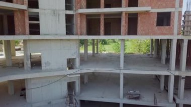 Aerial view of the frame, with concrete blocks of an apartment block under construction