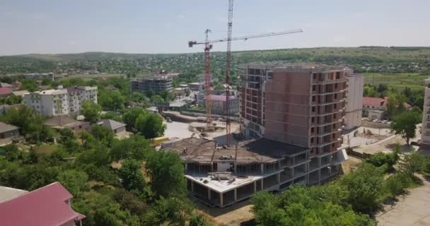 Top View New Construction Development Site Tall Red Tower Cranes — Stock video