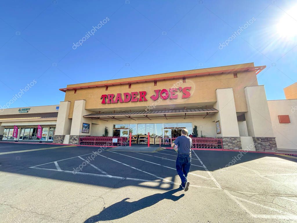 Tucson, Arizona, USA, November 15, 2021. Customer enters Trader Joes store.