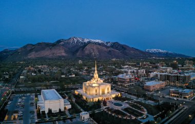 Ogden Utah mormon temple at night clipart
