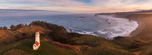 Panorama Cape Blanco Lighthouse Southern Oregon Coast Sunrise — Stock Photo, Image