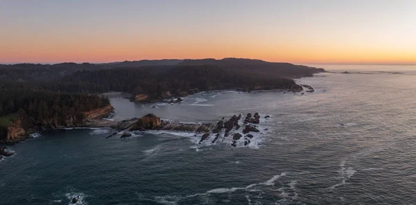 Wide High Angle Drone View Cape Arago Sunset Bay Oregon — Stock Photo, Image