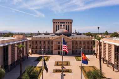 Phoenix, Arizona. Capitol building with flags, aerial shot.  clipart