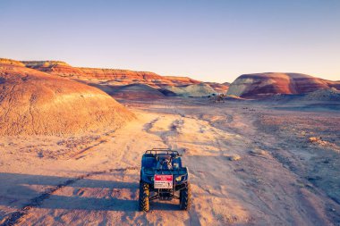 May 4, 2021, Hanksville Utah USA. Rover car with no trespassing sign at Mars Research Station. 