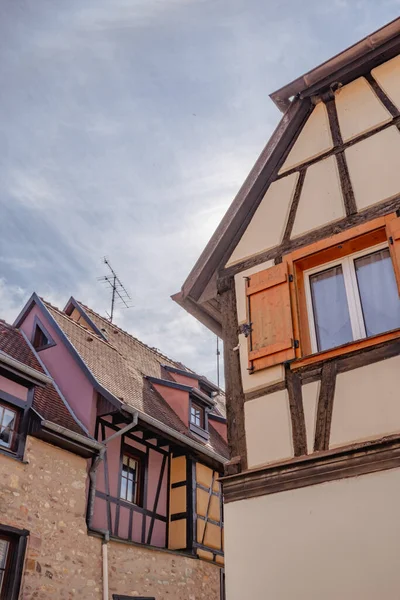 Equisheim, France. Old homes with beautiful architecture in Alsace.