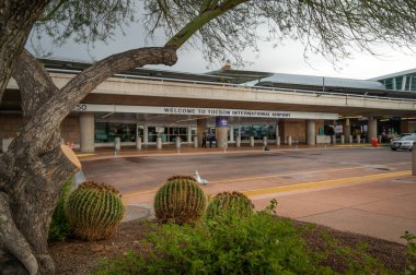 July 25, 2022,Tucson Arizona USA. Welcome to Tucson International Airport, written on building.