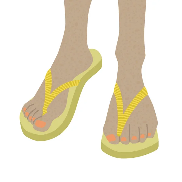 Füße Mit Flip Flops Handgezeichnete Vektordarstellung Isoliert Auf Weiß Flache — Stockvektor