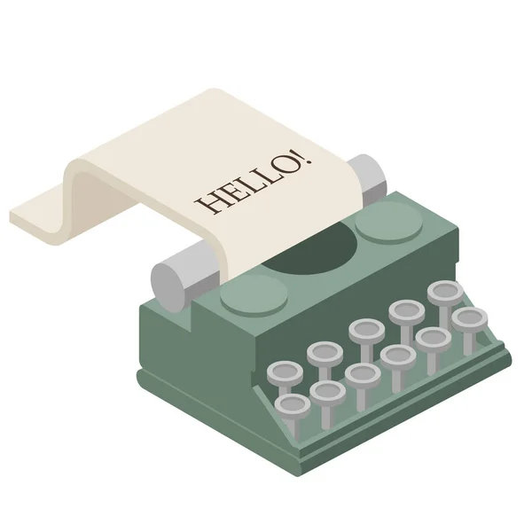 Vintage Typewriter Hand Drawn Isometric Vector Illustration Flat Color Design — Vetor de Stock