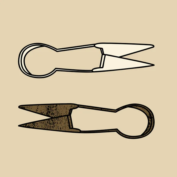 Blade Shears Wool Scissors Hand Drawn Vector Illustration Flat Color — Stockvector