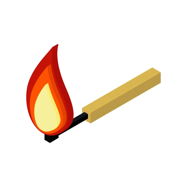 Burning Match Icon Hand Drawn Isometric Vector Illustration Flat Color — Stock Vector