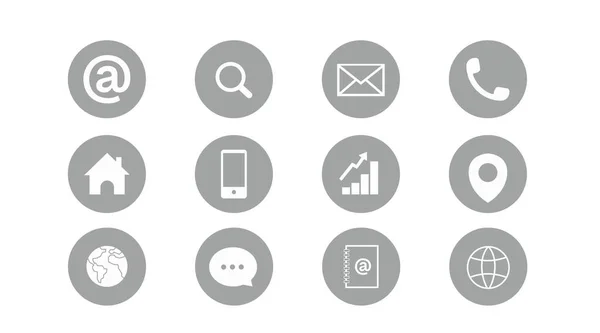 Επικοινωνήστε Icon Set Γκρι Και Λευκό Εικονογράφηση Των Διαφορετικών Εικονιδίων — Διανυσματικό Αρχείο
