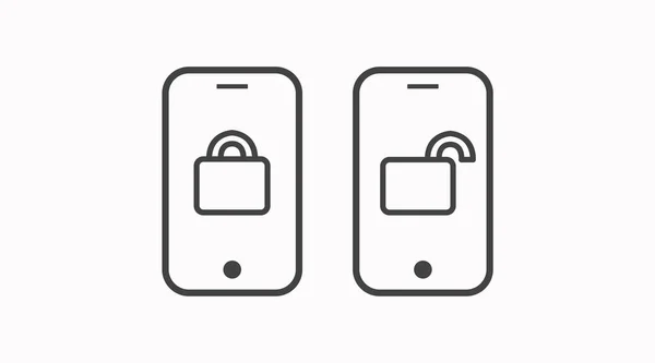 Smartphone Lock Icon Set Conjunto Ilustración Plana Aislada Editable Vectorial — Vector de stock