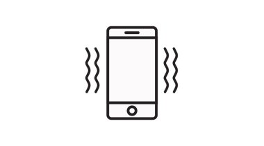 Akıllı telefon titreşim ikonu. Siyah beyaz vektör izole edilmiş illüstrasyon