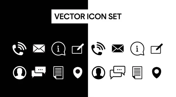 Contacto Conjunto Iconos Ilustración Blanco Negro Diferentes Iconos Contacto — Vector de stock