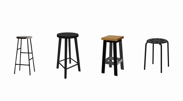 Conjunto Black Stools Vetor Isolado Conjunto Editável Fezes — Vetor de Stock