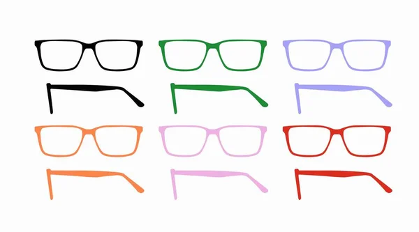 Frames Óculos Cores Diferentes Conjunto Vetorial Isolado Ícones Óculos — Vetor de Stock