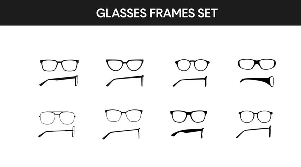 Vektor Izoloval Ilustraci Brýlového Rámu Sada Černých Brýlí Přední Boční Royalty Free Stock Ilustrace