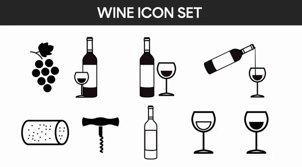 Set Icone Del Vino Insieme Isolato Vettoriale Illustrazione Relativa Vino — Vettoriale Stock